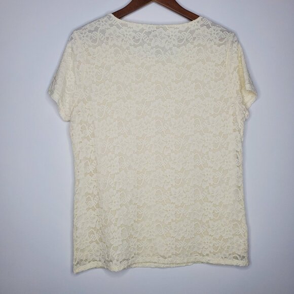 Talbots Womens Ivory Floral Lace Short Sleeve Blouse Size L Feminine Coquette - Picture 3 of 8